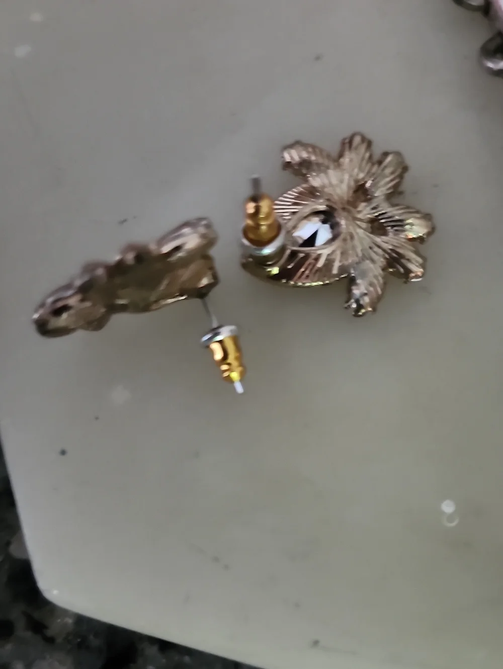 Gold-Tone Tortoise Shell Green & Cream Floral Statement Necklace and Earring Set